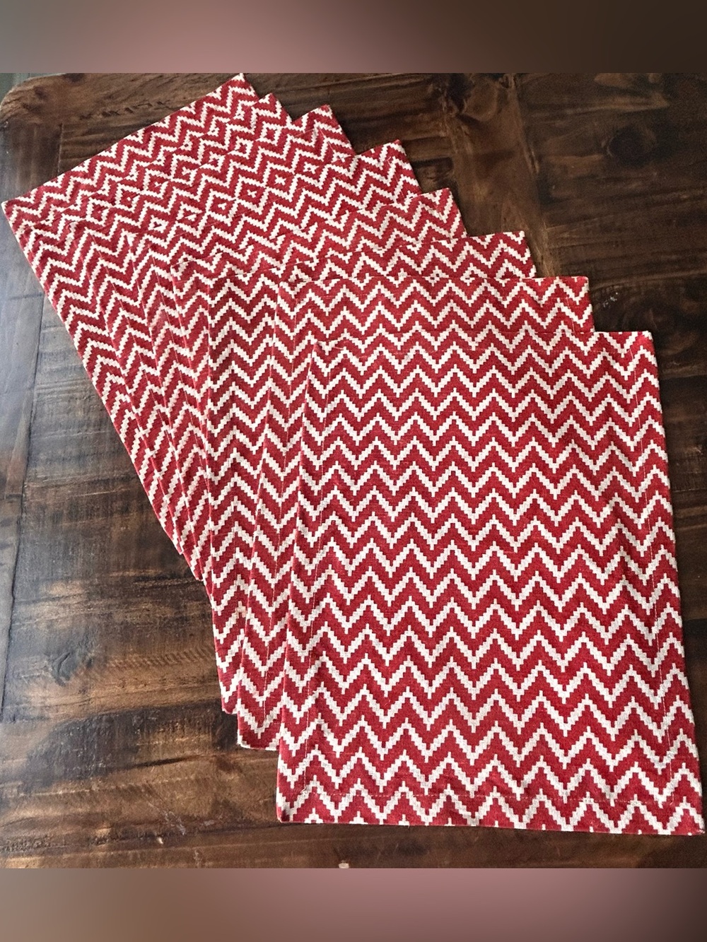 8 Domain Jute /Cotton Table Mats/Place Mats Rust Chevron Pattern-Made In India